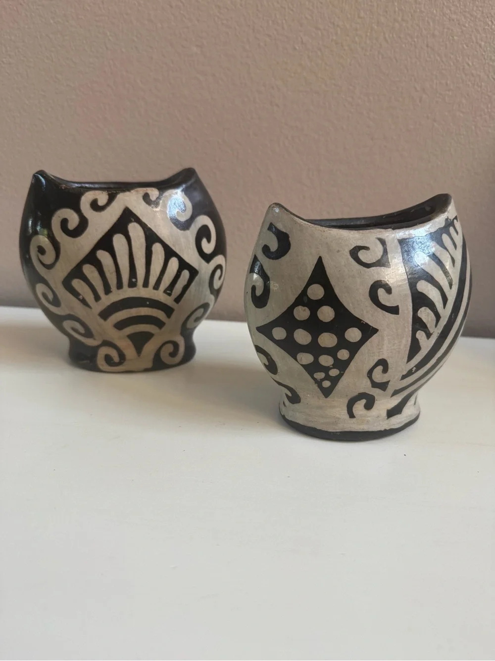 Handmade Dark/Black and Cream Decorative Ceramic Vases - Set of 2
